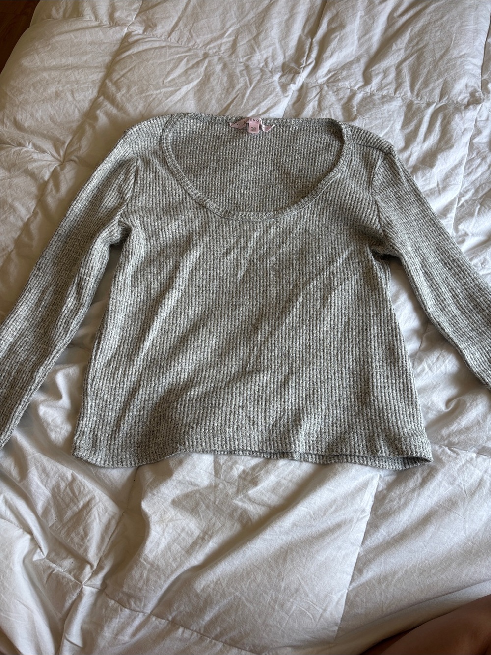 Bluenotes Grey Waffle Knit Scoop Neck Long Sleeve Top Size XS